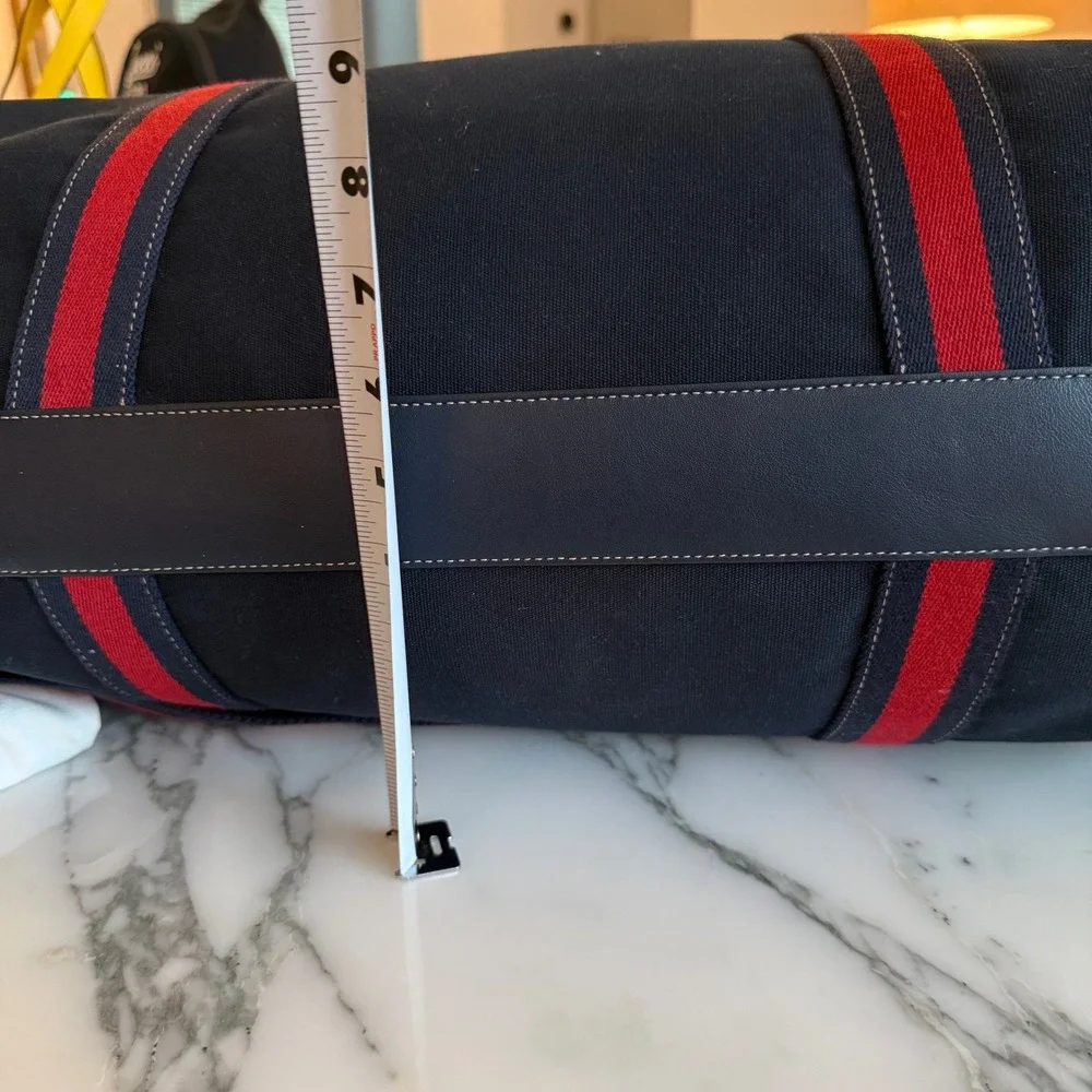 Gucci 816866 Duffle Bag Navy Canvas Red Blue Web Stripe Travel Weekend Bag